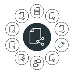 folder, bookmarks, files Infographic Circle outline Icons Set. Contains such Icons as  star, add,  share,  price,  connection,  storage,  table,  new,  computer and more. Fully Editable. Pixel Perfect