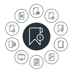 folder, bookmarks, files Infographic Circle outline Icons Set. Contains such Icons as  blank,  download, document,  computer,  sign,  white,  document,  data and more. Fully Editable. Pixel Perfect