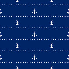 Fototapeta na wymiar Seamless pattern with the white anchor and circles on the blue background.