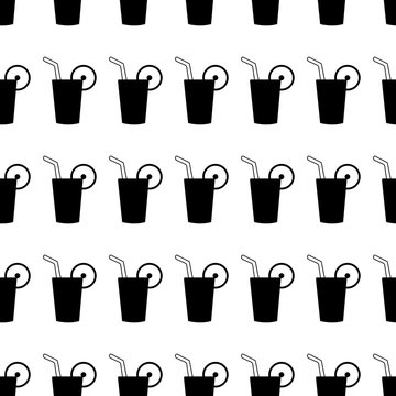 Seamless pattern with cocktails. Black icons on the white background.