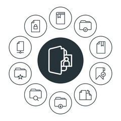 folder, bookmarks, files Infographic Circle outline Icons Set. Contains such Icons as  app,  empty,  internet,  business,  interface,  rating,  download, file and more. Fully Editable. Pixel Perfect