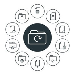 folder, bookmarks, files Infographic Circle outline Icons Set. Contains such Icons as  business, security,  block,  element,  storage,  white,  background,  web and more. Fully Editable. Pixel Perfect