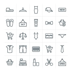 Modern Simple Set of clothes, shopping, beauty and cosmetics Vector outline Icons. Contains such Icons as tie,  shoes,  makeup,  background and more on white background. Fully Editable. Pixel Perfect.