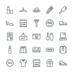 Modern Simple Set of clothes, shopping, beauty and cosmetics Vector outline Icons. Contains such Icons as  female,  hook,  present,  shoes and more on white background. Fully Editable. Pixel Perfect.