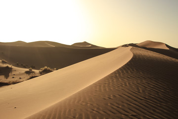 Fototapeta na wymiar Sunset over the sand dunes in the Sahara desert, Morocco, Africa.