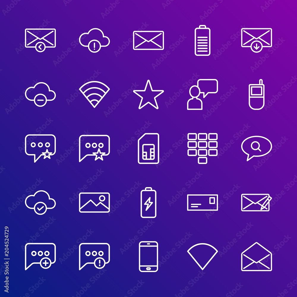 Poster modern simple set of cloud and networking, chat and messenger, mobile, email vector outline icons. c