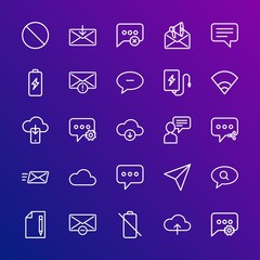 Modern Simple Set of cloud and networking, chat and messenger, mobile, email Vector outline Icons. Contains such Icons as  mail,  get and more on gradient background. Fully Editable. Pixel Perfect.