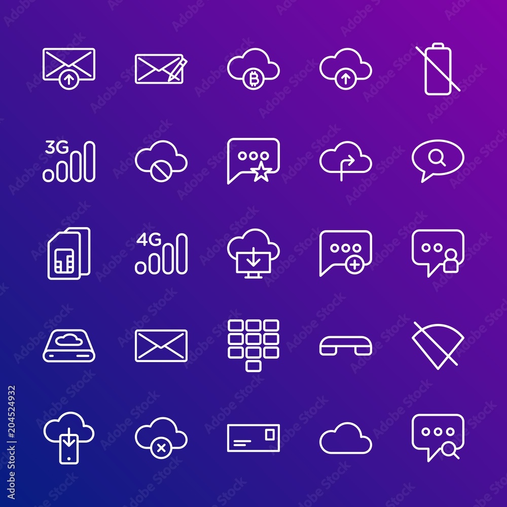 Poster modern simple set of cloud and networking, chat and messenger, mobile, email vector outline icons. c