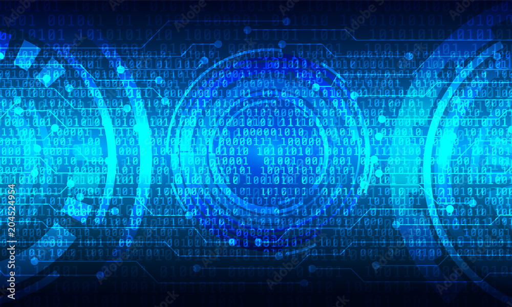 Aufkleber Circuit Board With Binary Code Vector Background. Blue Abstract Digital Security Number Technology Concept Illustration.