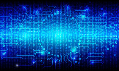 Circuit Board With Binary Code Vector Background. Blue Future Hi Tech Abstract Circle Pad Information Protection Concept Illustration.