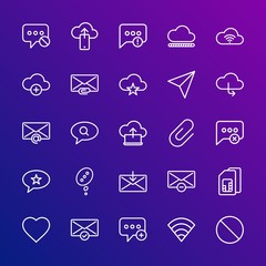 Modern Simple Set of cloud and networking, chat and messenger, mobile, email Vector outline Icons. Contains such Icons as  failure, mail and more on gradient background. Fully Editable. Pixel Perfect.