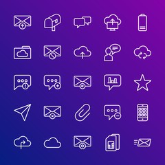Modern Simple Set of cloud and networking, chat and messenger, mobile, email Vector outline Icons. Contains such Icons as data,  weather and more on gradient background. Fully Editable. Pixel Perfect.