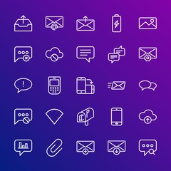 Modern Simple Set of cloud and networking, chat and messenger, mobile, email Vector outline Icons. Contains such Icons as  new, smart and more on gradient background. Fully Editable. Pixel Perfect.