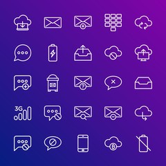 Modern Simple Set of cloud and networking, chat and messenger, mobile, email Vector outline Icons. Contains such Icons as bitcoin,  note and more on gradient background. Fully Editable. Pixel Perfect.