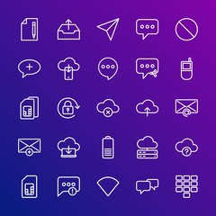 Modern Simple Set of cloud and networking, chat and messenger, mobile, email Vector outline Icons. Contains such Icons as  message, chat and more on gradient background. Fully Editable. Pixel Perfect.