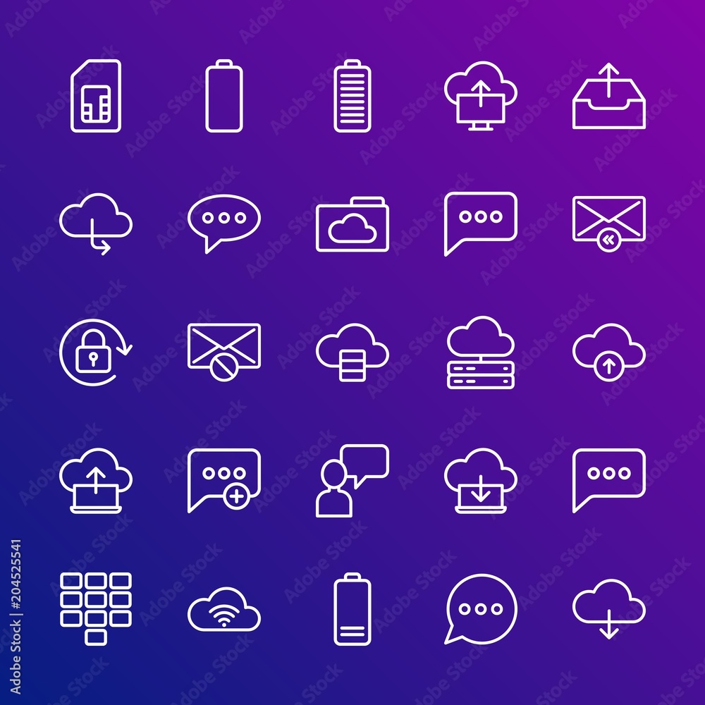 Poster modern simple set of cloud and networking, chat and messenger, mobile, email vector outline icons. c