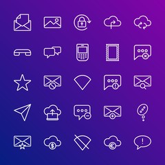 Modern Simple Set of cloud and networking, chat and messenger, mobile, email Vector outline Icons. Contains such Icons as  add,  message and more on gradient background. Fully Editable. Pixel Perfect.