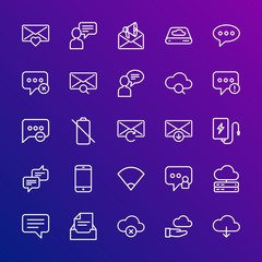 Modern Simple Set of cloud and networking, chat and messenger, mobile, email Vector outline Icons. Contains such Icons as  chat, phone and more on gradient background. Fully Editable. Pixel Perfect.