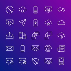 Modern Simple Set of cloud and networking, chat and messenger, mobile, email Vector outline Icons. Contains such Icons as cloud,  no and more on gradient background. Fully Editable. Pixel Perfect.