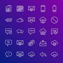 Modern Simple Set of cloud and networking, chat and messenger, mobile, email Vector outline Icons. Contains such Icons as  date,  speech and more on gradient background. Fully Editable. Pixel Perfect.