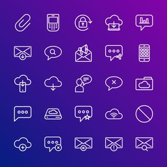Modern Simple Set of cloud and networking, chat and messenger, mobile, email Vector outline Icons. Contains such Icons as internet,  web and more on gradient background. Fully Editable. Pixel Perfect.