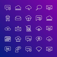 Modern Simple Set of cloud and networking, chat and messenger, mobile, email Vector outline Icons. Contains such Icons as  red, internet and more on gradient background. Fully Editable. Pixel Perfect.