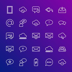 Modern Simple Set of cloud and networking, chat and messenger, mobile, email Vector outline Icons. Contains such Icons as  electronic and more on gradient background. Fully Editable. Pixel Perfect.