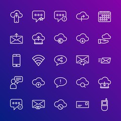Modern Simple Set of cloud and networking, chat and messenger, mobile, email Vector outline Icons. Contains such Icons as data,  mobile and more on gradient background. Fully Editable. Pixel Perfect.