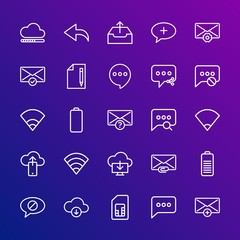 Modern Simple Set of cloud and networking, chat and messenger, mobile, email Vector outline Icons. Contains such Icons as  white,  paper and more on gradient background. Fully Editable. Pixel Perfect.