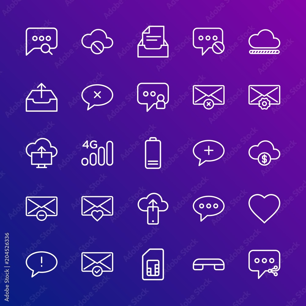 Poster modern simple set of cloud and networking, chat and messenger, mobile, email vector outline icons. c