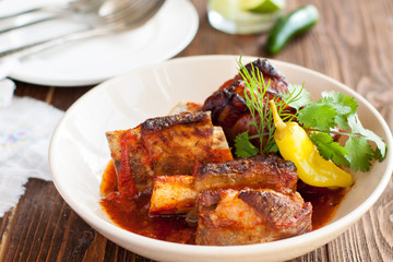 Braised grilled beef short ribs