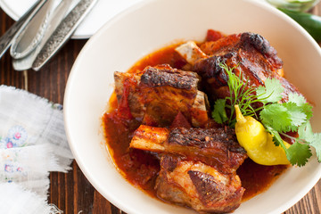 Braised grilled beef short ribs