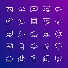 Modern Simple Set of cloud and networking, chat and messenger, mobile, email Vector outline Icons. Contains such Icons as  question, sms and more on gradient background. Fully Editable. Pixel Perfect.