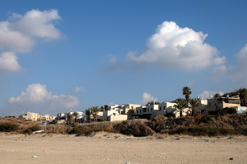 Residential houses of kibbutz Palmachim on Mediterranean seaside in Israel.
