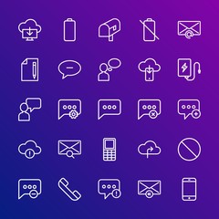 Modern Simple Set of cloud and networking, chat and messenger, mobile, email Vector outline Icons. Contains such Icons as  mail, mail and more on gradient background. Fully Editable. Pixel Perfect.