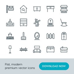 Modern Simple Set of buildings, furniture, housekeeping Vector outline Icons. Contains such Icons as  text,  architecture,  brush,  sky and more on white background. Fully Editable. Pixel Perfect.