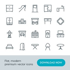 Modern Simple Set of buildings, furniture, housekeeping Vector outline Icons. Contains such Icons as  armchair,  wooden,  discussion, chair and more on white background. Fully Editable. Pixel Perfect.