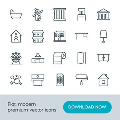 Modern Simple Set of buildings, furniture, housekeeping Vector outline Icons. Contains such Icons as  exterior,  energy,  paper,  power and more on white background. Fully Editable. Pixel Perfect.