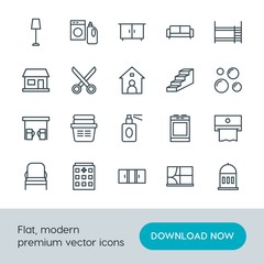 Modern Simple Set of buildings, furniture, housekeeping Vector outline Icons. Contains such Icons as  kitchen, detergent,  construction and more on white background. Fully Editable. Pixel Perfect.
