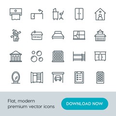 Modern Simple Set of buildings, furniture, housekeeping Vector outline Icons. Contains such Icons as  car,  lamp,  table, bunk,  vehicle and more on white background. Fully Editable. Pixel Perfect.