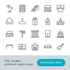 Modern Simple Set of buildings, furniture, housekeeping Vector outline Icons. Contains such Icons as  estate,  property,  business, plan and more on white background. Fully Editable. Pixel Perfect.