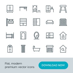 Modern Simple Set of buildings, furniture, housekeeping Vector outline Icons. Contains such Icons as  city, mirror, home,  business,  house and more on white background. Fully Editable. Pixel Perfect.