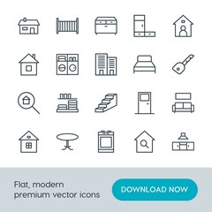 Modern Simple Set of buildings, furniture, housekeeping Vector outline Icons. Contains such Icons as closet,  home,  discussion,  storage and more on white background. Fully Editable. Pixel Perfect.