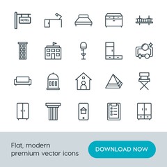 Modern Simple Set of buildings, furniture, housekeeping Vector outline Icons. Contains such Icons as  safety,  online,  landscape,  table and more on white background. Fully Editable. Pixel Perfect.