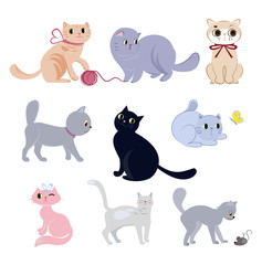 Set of cute funny cats with their daily activities