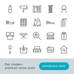 Modern Simple Set of buildings, furniture, housekeeping Vector outline Icons. Contains such Icons as  entrance,  building,  furniture, home and more on white background. Fully Editable. Pixel Perfect.