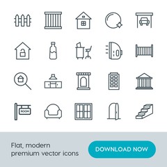 Fototapeta na wymiar Modern Simple Set of buildings, furniture, housekeeping Vector outline Icons. Contains such Icons as traffic, abstract, building, fence and more on white background. Fully Editable. Pixel Perfect.