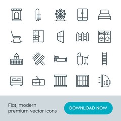 Modern Simple Set of buildings, furniture, housekeeping Vector outline Icons. Contains such Icons as  business,  eye,  crime,  medieval and more on white background. Fully Editable. Pixel Perfect.