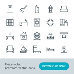 Modern Simple Set of buildings, furniture, housekeeping Vector outline Icons. Contains such Icons as detergent,  furniture,  clothes,  car and more on white background. Fully Editable. Pixel Perfect.