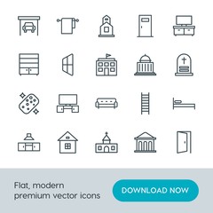 Modern Simple Set of buildings, furniture, housekeeping Vector outline Icons. Contains such Icons as  modern,  entertainment,  car,  person and more on white background. Fully Editable. Pixel Perfect.